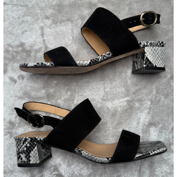 Avellini Black Suede Snake Print Block Heel Sandals Womens Size 7 Made In Italy - Picture 3 of 8